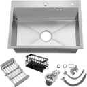 27 inch Kitchen Sink Drop in Stainless Steel Top Mount Sink with Brushed Finish, Single Bowl Workstation Sink with Basket Strainer and Kitchen Sink Caddy Organizer 26.8"D x 17.7"W x 8.3"H
