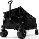 SUNNYFEEL 49''L 550lbs Heavy Duty Wagon Cart Foldable with Wheels,Extra Long Fold Up Wagons Carts with Side Pocket and Brakes for Camping Sports Garden Shopping (Black)
