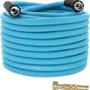 100FT RV Water Hose,5/8 Drinking Water Hose Lead-free, 3/4" Solid Aluminum Fittings-No Leak,Garden hose Extender/Hose Reel Connector with Adjustable Twist Hose Nozzle For RV/Trailer/Camping/Truck (Blue)