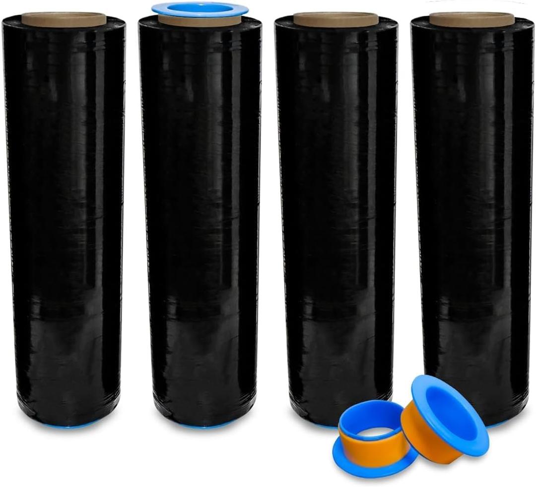 4 Rolls x 18 Inch x 1500 FT x 80 Gauge [Upgraded] Black Premium Stretch Wrap, Heavy Duty Shrink Film for Shipping, Moving, Sealing - Stronger & Thicker, Durable