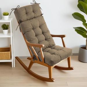 Rocking Chair Cushions for Indoor Rocker, Comfortable Polyester Brushed Tufted Non-Slip Rocking Chair Pads with Ties for Adirondack, Glider Chair rocker replacement cushions, Earth Brown, 52"x19"x4"