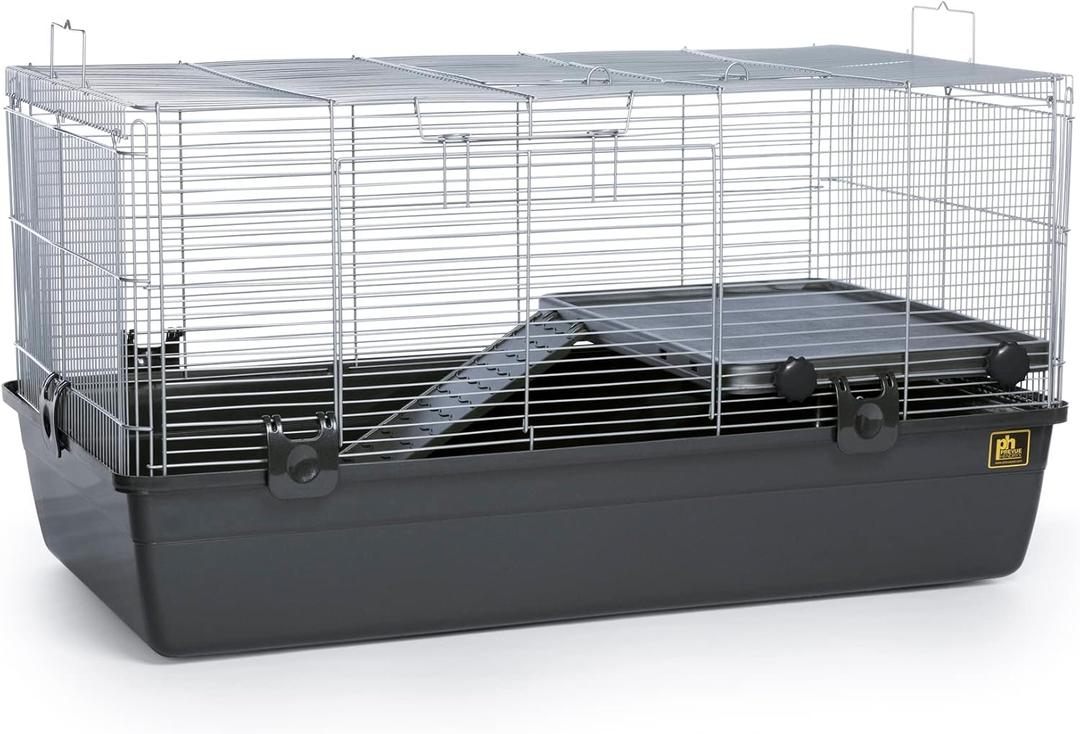 Prevue Pet Products Universal Small Animal Home - Small Animal Cage for Hamsters, Guinea Pigs, Ferrets, Dwarf Rabbits, Rats, Chinchillas, Hedgehogs, Indoor Use, Tight Wire Spacing - Gray, 
Product Dimensions	32.5"L x 19"W x 17.5"H
Gap Size	9.5 millimeters