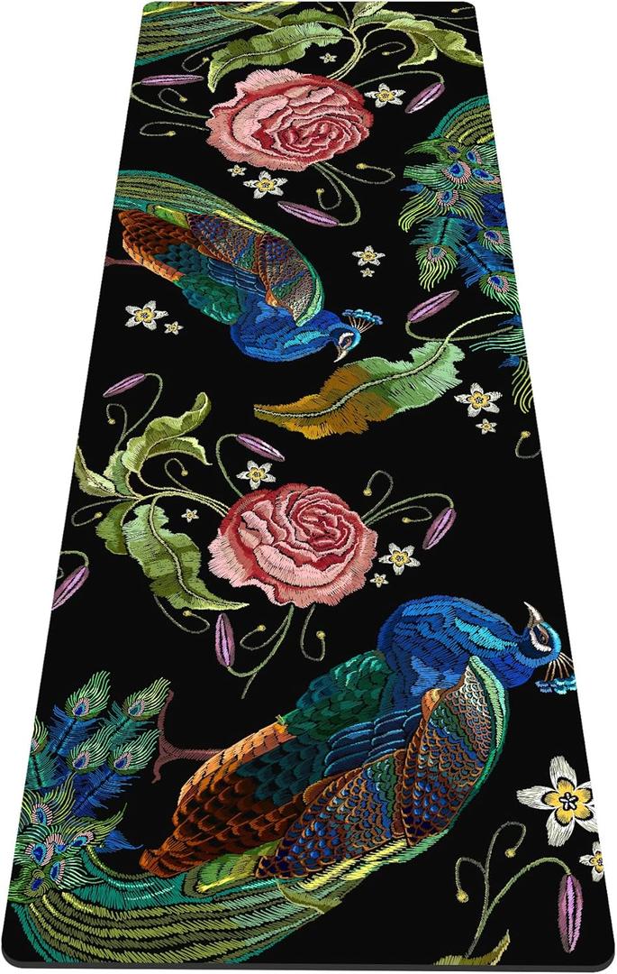 nuveti Yoga Mat Print Extra Thick TPE Non Slip Fitness Exercise Mat with Carrying Bag,72"x24" Extra Thick 6MM Exercise & Workout Mat for Yoga, Pilates Fitness and Floor Exercises (Peacock)