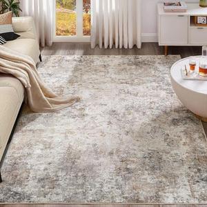 Area Rug Living Room Rugs - Washable Neutral Modern Abstract Soft Thin Large Rug Indoor Floor No Slip Rug Carpet for Bedroom Under Dining Table Home Office Decor - Brown Grey 3Wftx10ft L