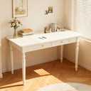 48in Rubber Wood Desk with Two Drawers, French Home Office Writing Tables with Storage, Multi-Functional Wood Vanity, Study Desk for Bedroom, Living-Room, White, 47.24" x 23.62" x 29.5"