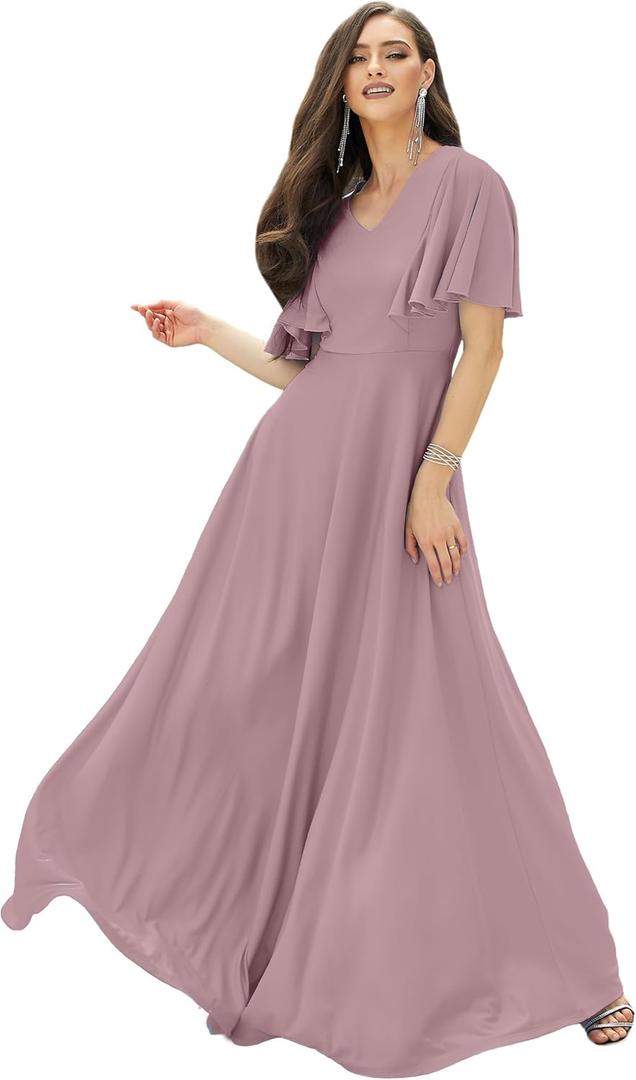KOH KOH Womens 2025 Long Elegant Bridesmaid Evening Cocktail Modest Maxi Dress (Dusty Pastel Pink)