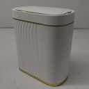 Bathroom Sensor Trash Can with Lid 2 Gallon Automatic Trash Bin, 7.5 Liter Small Smart Garbage Can, Slim Waterproof Garbage Bin, Narrow Waste Bins for Bedroom, Living Room, Office (white gold)