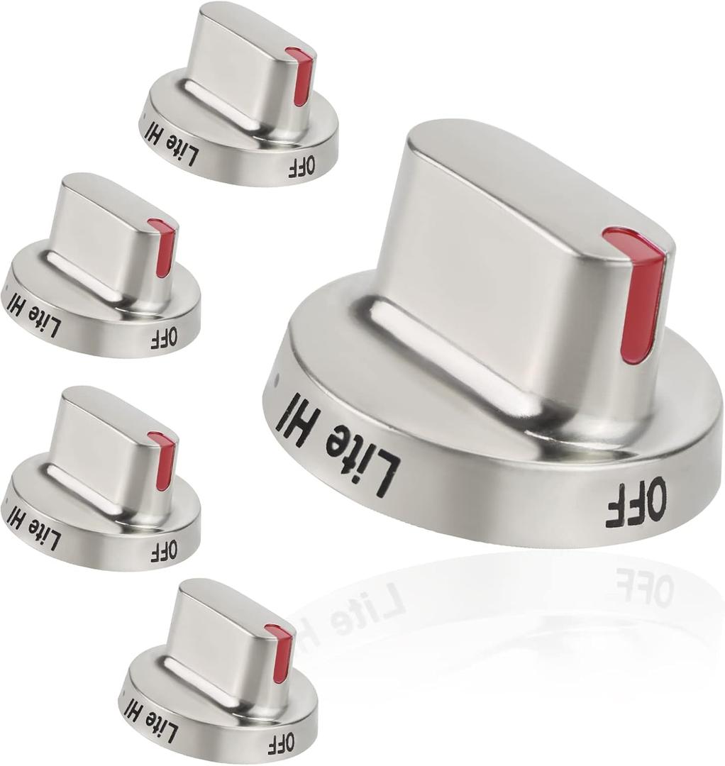 Upgrade 5pcs DG64-00472A DG64-00347A 100% Stainless Steel Stove Knobs for Samsung Range Gas Stove Knob DG64-00473A,DG64-00347A,DG64-00347B, Replace FX510BGS, FX710BGS, NX58F5300SS, NX58F5500SS