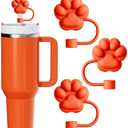 3Pcs Cute Straw Toppers for Stanley Cups - Cat Paw Straw Cover Cap for Stanley Cup Accessories, Reusable Orange Silicone Straw Covers Compatible with Stanley 30&40 Oz Tumbler 2 PACK