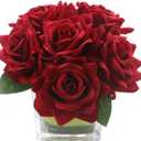 Fule Artificial Velvet Rose Flower Centerpiece Arrangement in vase for Home Wedding Decoration (Burgundy)