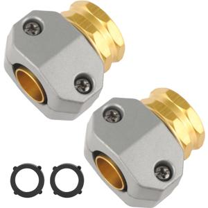 Garden Hose Repair Kits, 2 Pack Brass Water Hose Connector, Fit 3/4" and 5/8" Garden Hose, Female Hose End Repair Fittings Replacement, Hose Mender Kit
