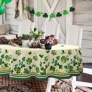 Yighty St Patricks Day Tablecloth, Green Oval Tablecloth 54x72 Inch, Polyester Waterproof Tablecloth, Shamrock Gold Coins St. Patrick's Day Holiday Kitchen Table Decoration for Dinner, Party (Four Leaf Clover)