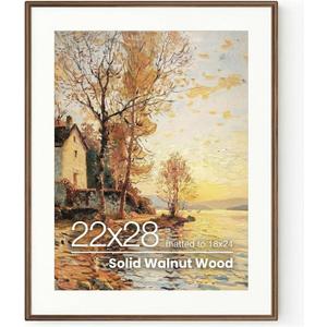 Picture Frames,22 x 28 Picture Frame,Solid Walnut Wood Picture Frame,22x28 Photo Frame with High Tempered Glass,22 by 28 Wooden Frame Matted to 18x24 Photo for Wall & Tabletop Display,1 Pack