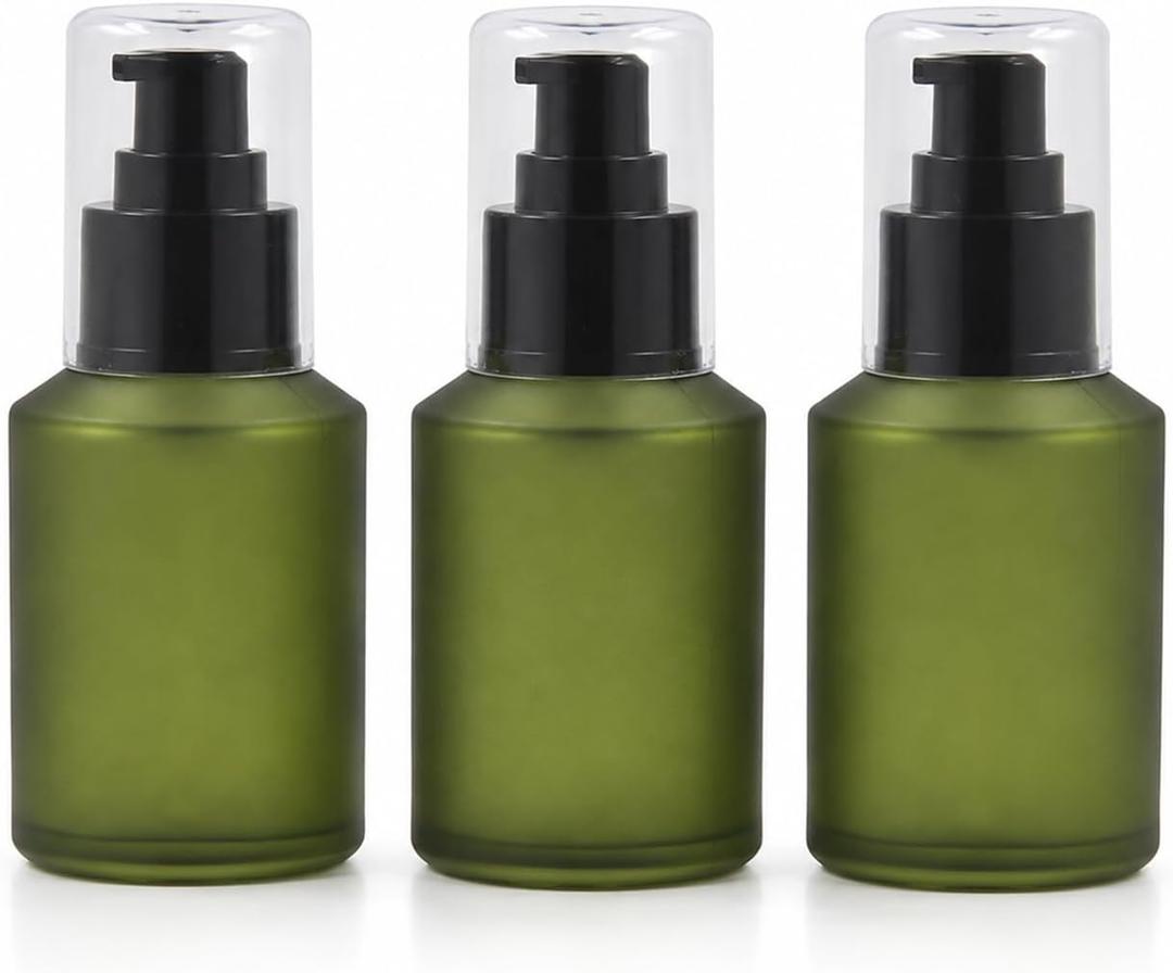 Green Frosted Glass Lotion Pump Bottles 60ml 3-Pack