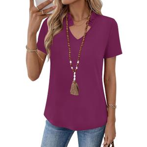 Kistore Womens Summer Tops Short Sleeve V Neck Casual Shirts Beach Vacation Dressy Work Blouses (L)