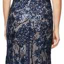Alex Evenings Women's Long Mother of The Bride Sequin Dress with Cold Shoulder Flutter Sleeves (Blue) Navy/Nude Flutter Sleeve, 6P