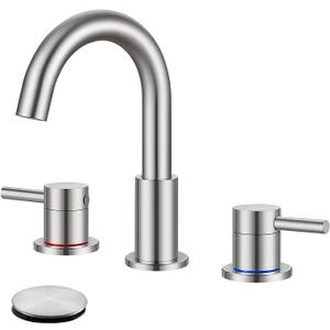 FGKQ Brushed Nickel Bathroom Faucet 3 Hole, 8 inch Widespread Bathroom Faucets for Sink 3 Hole Brushed Nickel with PopUp Drain Water Supply Lines