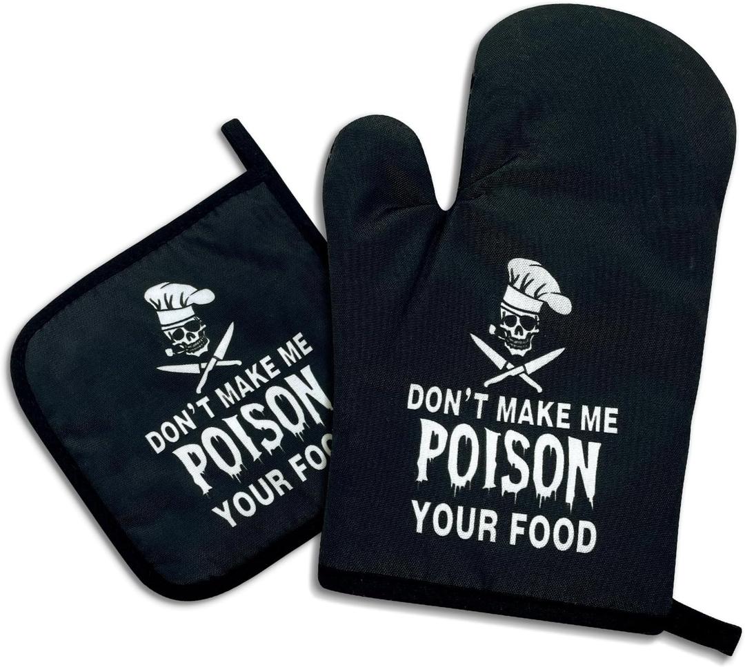 Don't Make Me Poison Your Food,Funny Oven Mitts and Pot Holders,Silicone Non-Slip Oven Mitts,Chef Gift,Housewarming Gift Ideas,Cooking Baking BBQ Gifts