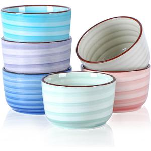 Selamica 8 OZ Ramekins Oven Safe, Creme Brulee Souffle Ramekins, Porcelain Pudding Custard Cups for Baking, Small Bowls for Ice Cream Dessert, Set of 6, Gradient Color