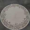 jinchan Round Rug 5ft Area Rug Indoor Vintage Circle Rug 5' Round Washable Thin Rug Floral Elegant Luxury Garland Print Non Slip Carpet for Living Room Dining Room Bedroom Entryway Decor Ivory Taupe