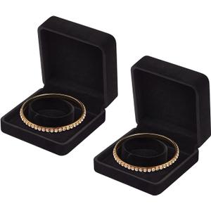 LETURE 2 Pieces Velvet Bracelet Boxes for Jewelry Gift, Classic Jewelry Box Storage Case Organizer Holder for Wedding, Engagement, Proposal, Birthday and Anniversary (Black)