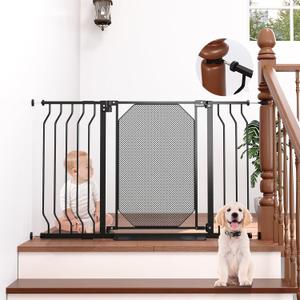29.5"-48" Metal Mesh Baby Gate for Stairs & Doorways - Easy Install 30.5" Tall, Auto Close, Pressure Mounted, No Drilling - Stylish Safety Gate for Pets, Child Gate for Kids, Black