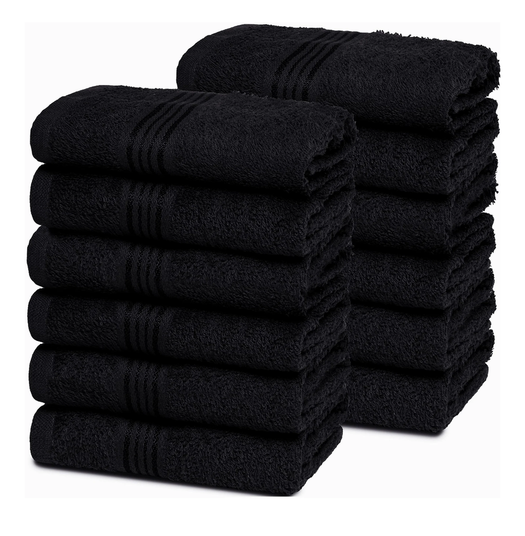 Belizzi Home Ultra Soft Cotton Washcloths, Contains 12 Piece Face Cloths 12x12 inch, Ideal for Everyday use Face Towels, Compact & Lightweight Multi Purpose Washcloths - Black