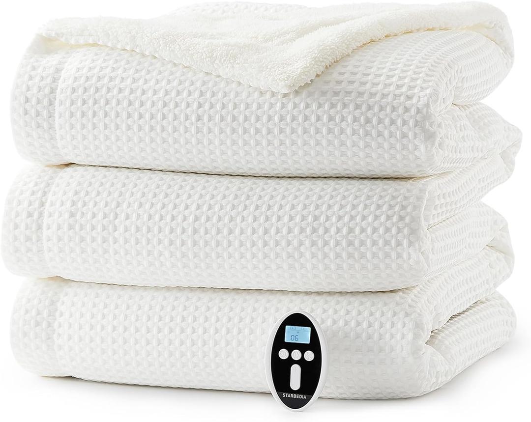 Heated Electric Blanket Throw Waffle 84"x 90" Auto Shutoff Machine Washable