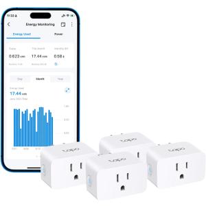 TP-Link  Smart Plug Wi-Fi Mini, Energy Monitoring, Compatible with Alexa & Google Home & Samsung SmartThings, Timer, 15A/1800W Max, ETL Certified, 2.4G Wi-Fi Only, Tapo P115(4-Pack)