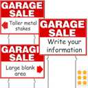 Remiawy Garage Sale Signs, 3 Pcs Yard Signs with Metal Stakes, 17x13 Inch Double Sided Large Corrugated Plastic Garage Sale Kit with Directional Arrows Stickers for Event, Weatherproof, Red
