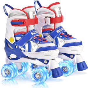 SULIFEEL Rainbow Unicorn 4 Size Adjustable Light up Roller Skates for Girls Boys for Kids (Large - Youth, G Space Blue)