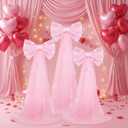 Havawish 3 Set Wedding Extra Large Pink Bow Decor 5 ft Giant Satin Pink Coquette Bow with Long Tulle Tails Girls Room Decor for Birthday Wedding Anniversary Engagement Bridal Party, Include Base