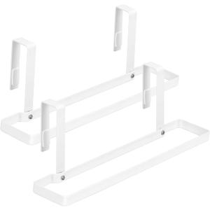 FYY Cabinet Towel Holder Rack - 2 Pack Collapsible Folding Over Cabinet Towel Bars, Heavy Duty Kitchen Dish/Hand Towel Holder for Over Cabinet Cupboard Doors White