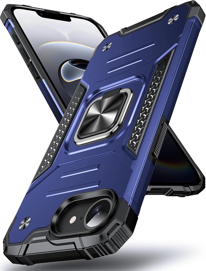 DASFOND Designed for iPhone 16e Case, Military Grade Shockproof Protective Phone Case Cover with Enhanced Metal Ring Kickstand [Support Magnet Mount] for iPhone 16E 2025 6.1 inch, Blue