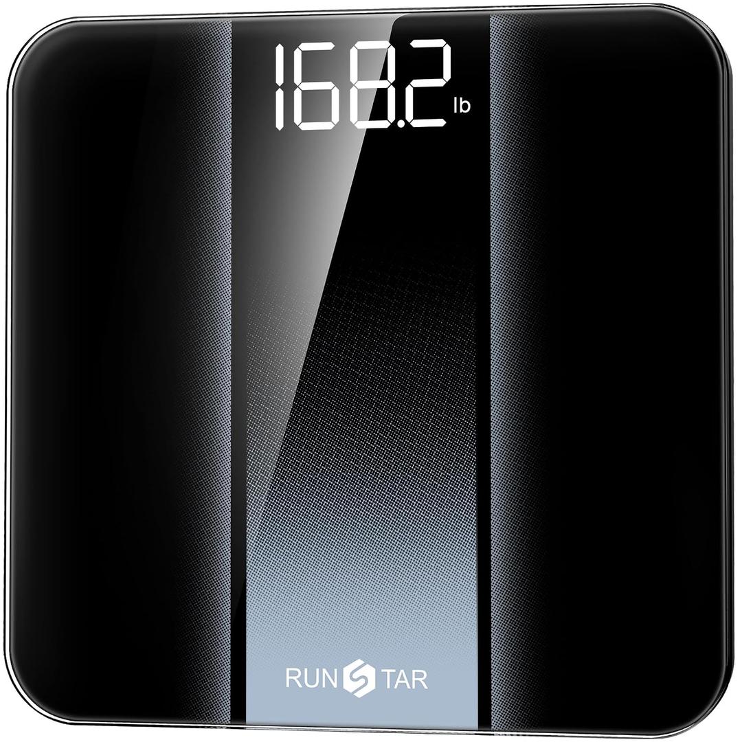 RunStar Digital Bathroom Scale for Body Weight with High Precision, Clear LED Backlight Display, Accurate Scale with 6mm Tempered Glass, 400lb, Silver