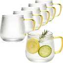 Greentainer Borosilicate Glass Coffee Mugs Set of 6, 20 oz Large Ribbed Drinking Water Glasses, Clear Tea Cups with Handle for Latte, Cappuccino, Hot/Cold Beverages, Dishwasher Safe Glassware
