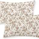 Brown Floral Pillow Covers 12x20 Set of 2 Brown and Cream Chinoiserie Floral Decorative Throw Pillows Vintage Rustic Toile Flower Pillowcase Outdoor Decor Linen Cushion Covers for Couch Sofa