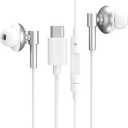 USB-C Wired Earphones with Microphone, Noise Canceling, Volume Control, Compatible with Galaxy S25 S24 S23 S22, iPhone 16 15, Pixel Phones (White)