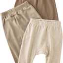 Harlowe 3-Pack Baby Pants 100% Organic Cotton for Baby Boys & Girls (6-9 Months, Natural)