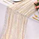 Snowkingdom 8 Pack 10ft Gold Table Runners, Sheer Chiffon Tulle Cheesecloth Sequin Glitter Metallic, Golden Centerpieces Table Decorations for Party Wedding Christmas Birthday Bridal Baby Shower