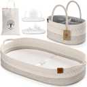 Baby Changing Basket Includes Diaper Caddy - Breathable & Waterproof Dual-Cover, Portable, Changing Pad for Dresser & Changing Table, Gift for Baby Shower, Cotton Rope Basket for Baby (Off-white), Small