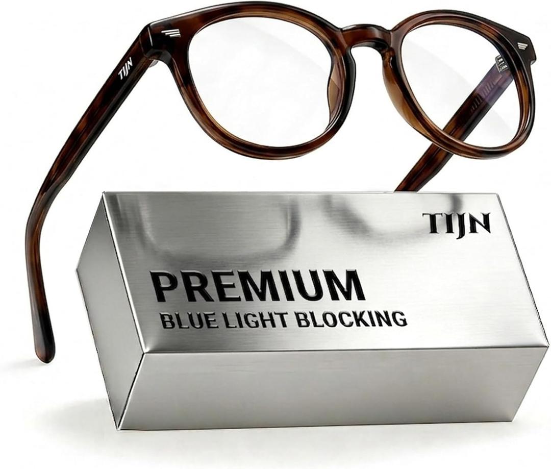 TIJN Blue Light Blocking Glasses Men Women Vintage Thick Round Rim Frame Eyeglasses