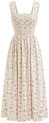 CIDER Womens Floral Summer Dresses Square Neck Sleeveless Midi A Line Casual Sundress, XL
