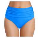 Tempt Me Women's Blue High Waisted Bikini Bottom Tummy Control Ruched Bathing Suit Swim Bottom M