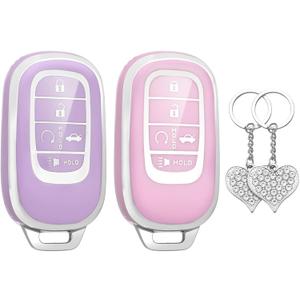 3 x LECART Key Fob Covers for Honda 2024 2025 2022 2023 CR-V Civic Pilot Accord HR-V Sport Touring TPU Key Fob Case 5 Button Car Key Shell Protector 2 Pack Pink & Purple