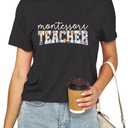 Teacher Shirts for Women Teacher Gifts Short Sleeve Shirts Graphic Tees Summer Tops 2025 (Gray, L)