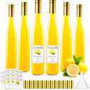 Maxcheck 6 Set 16 oz 500 ml Lemoncello Glass Wine Bottles Set with Labels Stickers Airtight Empty Clear Liquor Bottles with Lid for Homemade Extracting Liqueur Suitable for Gift Giving(Lemon)