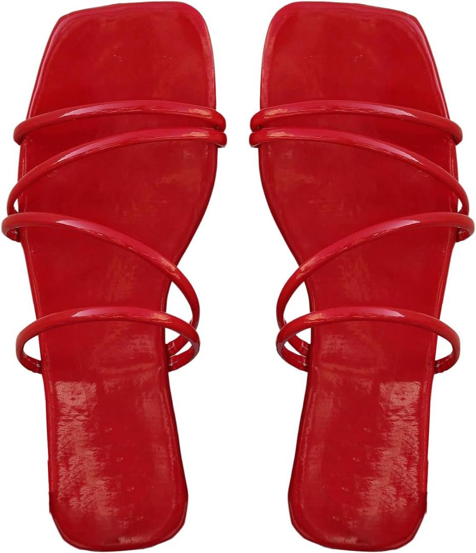 GORGLITTER Women's Strappy Flat Sandals Cute Dressy Open Toe Slip on Slide Sandals (8.5)