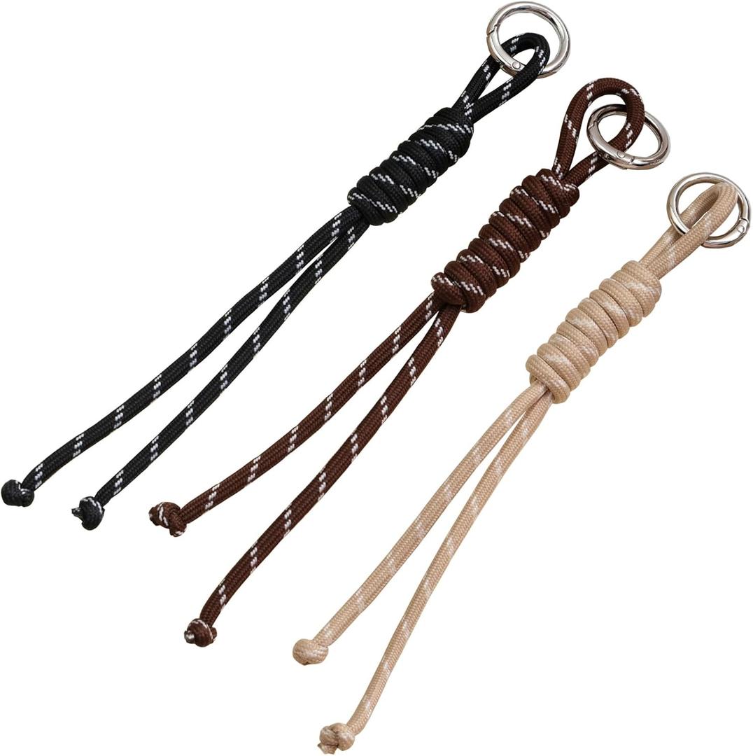 paracord Charm Bag Keychain AccessoriesRope Bag Charms for Handbag Y2k Accessories Purse Hanging Ornament (Coffee Brown+ Cream +Black)