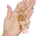 Juicy Couture Keychain Charms with Crystals or Faux Pearls, Gold-Tone Logo Keychains for Women, Juicy Gifts
